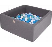 MeowBaby® Piscine à balles carrée pour bébés 90x90x40cm/200 balles 7cm Piscine à balles pour enfants, coton, gris foncé : blanc/bleu/turquoise/bleu ciel