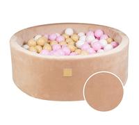 MEOWBABY Piscine à balles Douce pour Tout-Petits et bébés 90x30 cm en Velours côtelé intérieur/extérieur avec balles incluses 200 pièces - Aire de Jeux pour Enfants (Sable: Rose Pastel/Blanc/Beige)