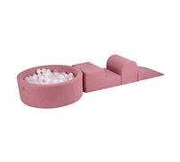 MEOWBABY Piscine à Balles et Parcours Motricité Enfant - Parcours motricité bébé avec 200 balles - Aire de Jeux bébé idéal pour développement Moteur et sensoriel, Rose: Blanc/Transparent