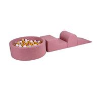 MEOWBABY Piscine à Balles et Parcours Motricité Enfant - Parcours motricité bébé avec 200 balles - Aire de Jeux bébé idéal pour développement Moteur et sensoriel, Rose: Or/Beige/Blanc/Transparent