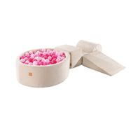 MEOWBABY Piscine à Balles et Parcours Motricité Enfant - Parcours motricité bébé avec 200 balles - Module motricité, Côtelé, Ecru