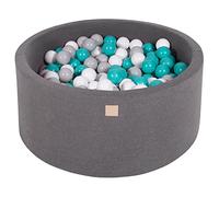 MEOWBABY Piscine à balles pour bébé - Fosses a Boules 90x40cm pour Enfants avec 300 balles - Piscine a Balle en Coton Enfant, Gris Foncé