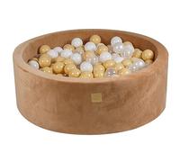 MEOWBABY Piscine À Balles pour Bébé - Rond 90x30cm Piscine a Balle pour Enfant avec 200 Balle, Velours Ultra-Doux, Caramel: Blanc/Beige/Transparent