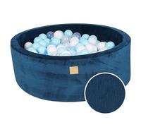 MEOWBABY Piscine à balles Souple pour Tout-Petits et bébés - 90 x 30 cm en Velours côtelé avec balles (200 pièces) - Aire de Jeux pour Enfants (Bleu Marine : Transparent/Blanc/Bleu Clair)