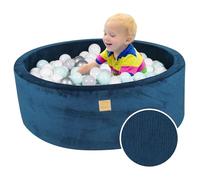 MEOWBABY Piscine à balles Souple pour Tout-Petits et bébés 90x30 cm en Velours côtelé intérieur/extérieur avec balles 200 pièces - Aire de Jeux pour Enfants (Bleu Marine: Blanc/Gris/Argent/Menthe)