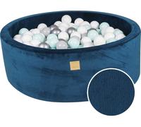MeowBaby® Piscine ronde à balles 7 cm pour un enfant, 90x30 cm/200 balles, velours côtelé, Bleu océan : blanc/gris/argent/mint