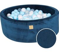 MeowBaby® Piscine ronde à balles 7 cm pour un enfant, 90x30 cm/200 balles, velours côtelé, Bleu océan : blanc/bleu bébé/transparent