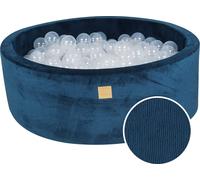 MeowBaby® Piscine ronde à balles 7 cm pour un enfant, 90x30 cm/200 balles, velours côtelé, Bleu océan : transparent