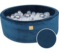 MeowBaby® Piscine ronde à balles 7 cm pour un enfant, 90x30 cm/200 balles, velours côtelé, Bleu océan : transparent/argenté