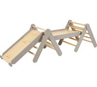 MEOWBABY Structure d'escalade pour enfants - Set intérieur deux triangles d'escalade avec deux toboggans/murs d'escalade, jeux Montessori Pikler en bois, Gris