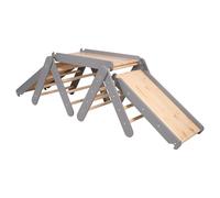 MEOWBABY Structure d'escalade pour enfants - Set intérieur deux triangles d'escalade avec trois toboggans/murs d'escalade, jeux Montessori Pikler en bois, Gris