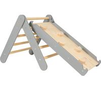MEOWBABY Structure d'escalade pour enfants - Triangle d'escalade intérieur avec toboggan/mur d'escalade, Jeux Montessori Pikler en bois, Gris