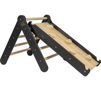 MEOWBABY Structure d'escalade pour enfants - Triangle d'escalade intérieur avec toboggan/mur d'escalade, Jeux Montessori Pikler en bois, Noir