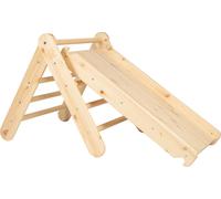 MEOWBABY Structure d'escalade pour enfants - Triangle d'escalade intérieur avec toboggan/mur d'escalade, jeux Montessori Pikler en bois, naturel
