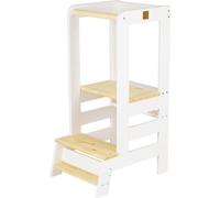 MeowBaby® Tour d'apprentissage pour enfants Aides de cuisine en bois Learning Tower pour bébés et jeunes enfants Tabouret pour enfants, Blanc-Naturel