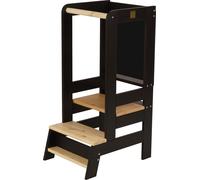 MeowBaby® Tour d'apprentissage pour enfants Aides de cuisine en bois Learning Tower pour bébés et jeunes enfants Tabouret pour enfants avec tableau, noir-naturel