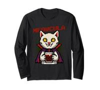 Meowcula Funny Pixel Art Vampire Chat Halloween Manche Longue