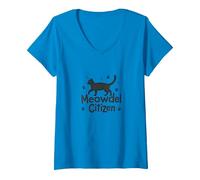 Meowdel Citizen Cat Lover Paw T-Shirt avec Col en V, Femme, Saphir, S