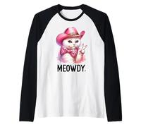Meowdy Cat Bachelorette Party Pink Cowgirl Hat Cat Cowboy Manche Raglan