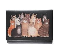 Meowfia Portefeuille à trois volets en cuir véritable avec motif chat avec protection RFID, emplacements pour cartes et sac à poussière cadeau - Gris foncé - 11 × 8 × 3 cm, gris foncé, S, Contemporain
