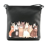 Meowfia Sac à bandoulière Mala - Sac à main en cuir véritable avec application de chat avec sangle réglable, plusieurs poches et sac à poussière cadeau - Gris foncé - 23 × 25 × 6 cm