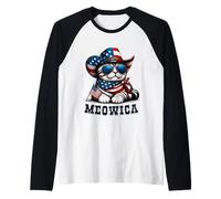 Meowica 4 juillet chat patriotique drapeau américain 4 juillet Manche Raglan