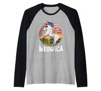 Meowica Cat Unicorn American Flag 4th of July Patriotic Manche Raglan