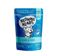 Meowing Heads Nourriture Humide pour Chat - Surf & Turf - 93% naturels, sachets de Poisson, Poulet et bœuf sans arômes artificiels, Recette sans céréales (10 x 100 g)