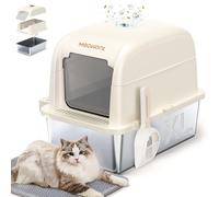 Meowkint Bac à litière XXL pour chat avec couvercle, insert en acier inoxydable, bac à litière fermé