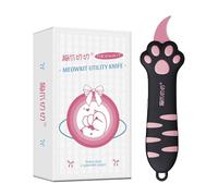MEOWKIT Cutter rétractable avec lame en acier inoxydable à revêtement antiadhésif et poignée ergonomique en forme de patte de chat, multifonction pour boîtes, enveloppes, lettres et bons (Rose & Noir)