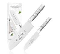MEOWKIT Set de Couteaux de Cuisine, Acier Inoxydable, Set de Couteaux Japonais avec Motif de Chat Mignon, compris 17,6cm Couteau de Santoku et 11,3cm Couteau d'office, Argent