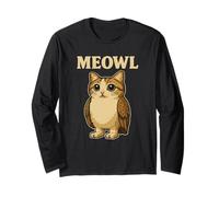 Meowl - Funny Meow Cat Owl Brainrot Meme Teen Kids Gaming Manche Longue
