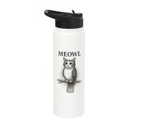 Meowl Sketch - Argot de jeu Meow Cat Owl Brainrot Meme Stainless Steel Insulated Water Bottle