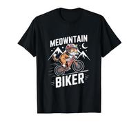 Meowntain Biker Chat Cyclisme Aventure Fun T-Shirt Graphique avec Valeur, Homme, Noir, M