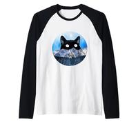 Meowtain Cat Meow Snow Mountain Amant de Chat Noir drôle Manche Raglan