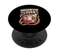 Meowvie Lover Cat Movie Night Cinéma Bobine PopSockets PopGrip Adhésif