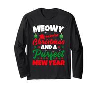 Meowy Christmas and Purfecr Mew Year Funny Cat Xmas Manche Longue