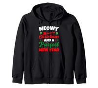 Meowy Christmas and Purfecr Mew Year Funny Cat Xmas Sweat à Capuche