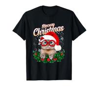 Meowy Christmas Cat with Santa Hat T-Shirt