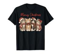 Meowy Christmas Quatre Chats avec Mots de Vacances Rouges T-Shirt