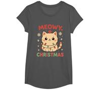 Meowy Pyjama de Noël Amusant avec Chat Noir T-Shirt, Fille, Asphalte, M