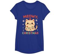 Meowy Pyjama de Noël Amusant avec Chat Noir T-Shirt, Fille, Bleu Royal, M