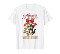 Meowy Under The Mistletoe Cute Tuxedo Kitten Christmas T-Shirt