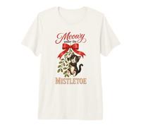 Meowy Under The Mistletoe Cute Tuxedo Kitten Christmas T-Shirt Haut de Gamme