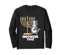 Meowzel Tov Cadeau Humoristique pour Amoureux des Chats juifs Hanukkah Manche Longue