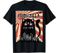 Meowzilla Cat Kitten Japanese Anime Sunset Vintage Retro T-Shirt Gift for Men Black XL