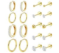 MeoZynxadril 9 Paires Boucles d'Oreilles, Boucle D'oreille Acier Inoxydable, Piercing Oreille Cartilage, Boucles D'oreilles Femme Or, Piercing Multiple, pour Bijoux Acier Inoxydable Femme