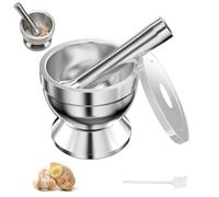 MeoZynxadril Mortier Pilon Cuisine, Mortier Pilon Acier Inoxydable, 10 CM Broyeur À Épices, Set de Pilons et Mortiers, Broyeur de Comprimés, Broyeur D'herbes et D'épices, pour Broyage, Silver