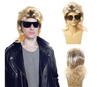 MeoZynxadril Perruques Homme, Années 80 Perruque Blonde, Perruque Disco, Longue Perruque Blonde, Halloween Perruques, Peruque Mulet Homme, pour Cosplay, Halloween, Costume Fête, Fêtes Costumées