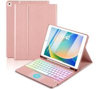 MePadKey Étui avec clavier tactile pour 9e/8e/7e génération 10,2"/Pro 10,5/Air 3e génération, clavier de charge 7 couleurs arc-en-ciel rétroéclairé de type C avec porte-crayon pour iPad 7, 8, 9e